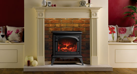 Gazco Clarendon Electric stove with Georgian wooden fire surround