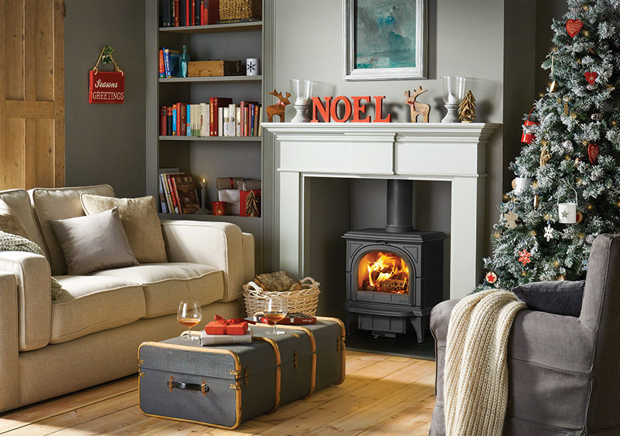 Christmas Huntingdon 30 stove with Pembroke mantel