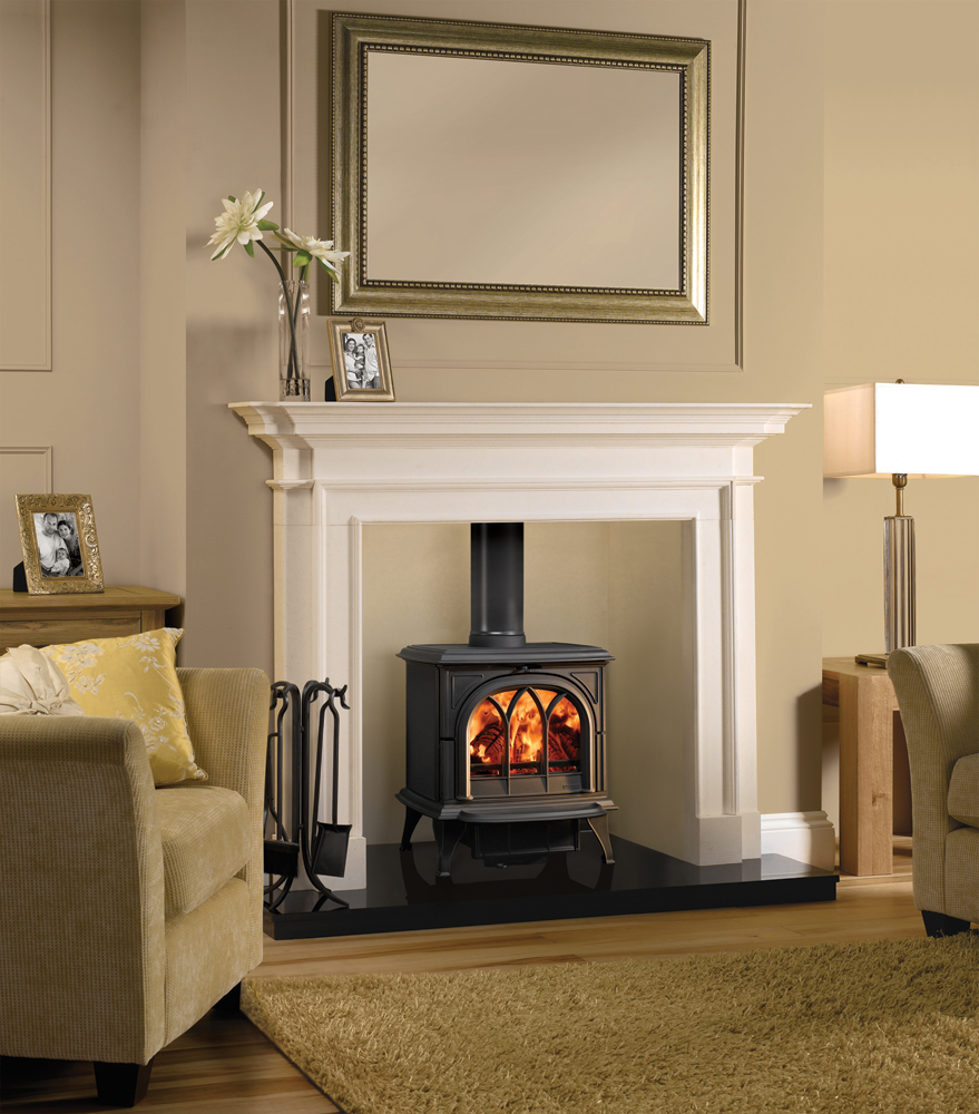  Stone Mantel with Stovax Huntingdon 30 wood and multi-fuel stove
