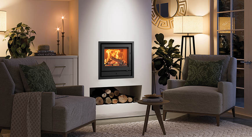 Stovax Riva2 50 Ecodesign fire, and Profil XS 4-sided frame