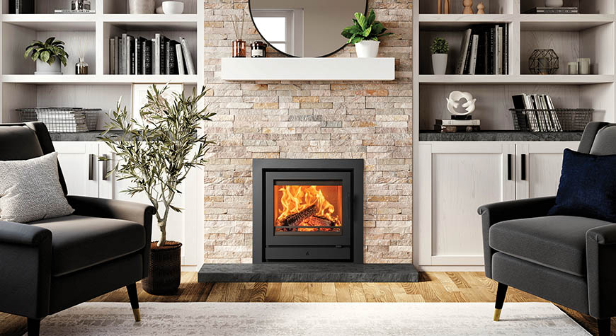 Stovax Riva2 50 Ecodesign fire, and Profil 3-sided frame