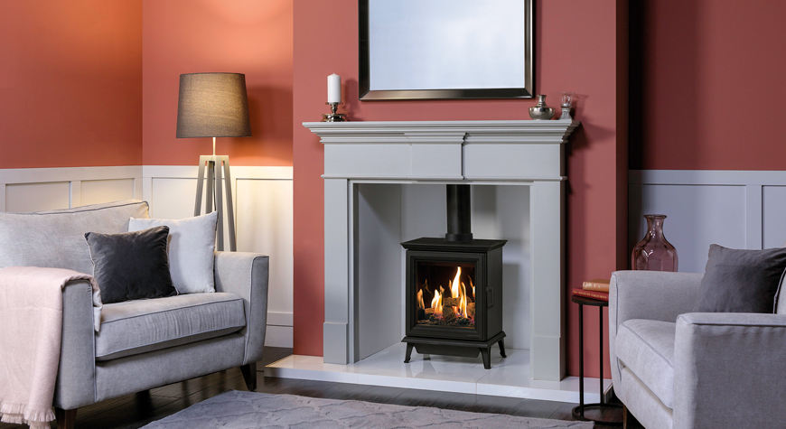 Sheraton 5 Gas with Pembroke wooden mantel in grey