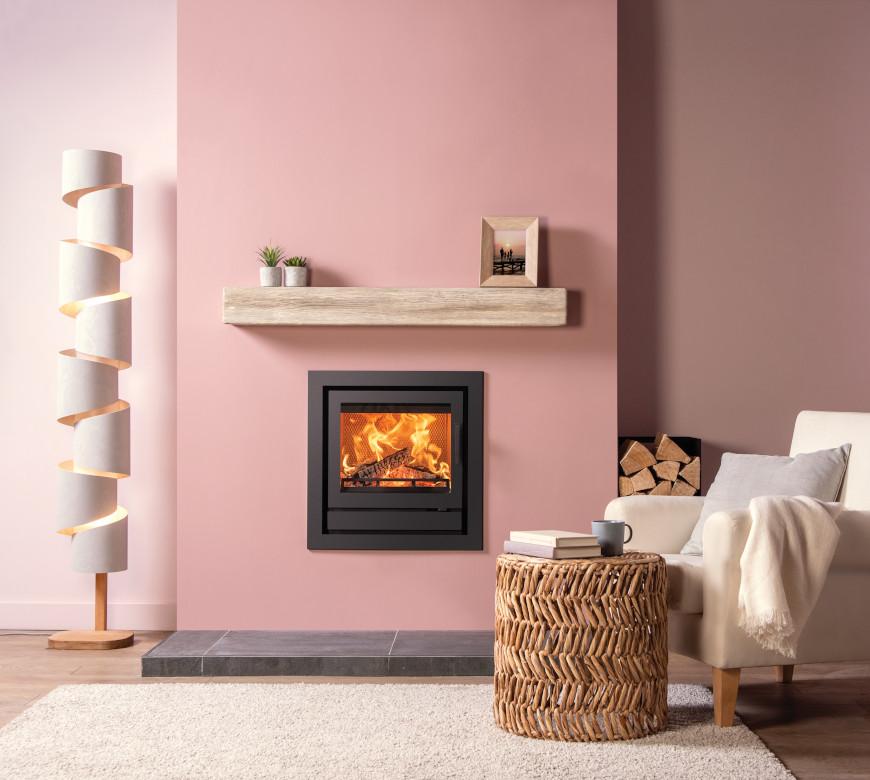 A beautiful inset log burner in a stylish house