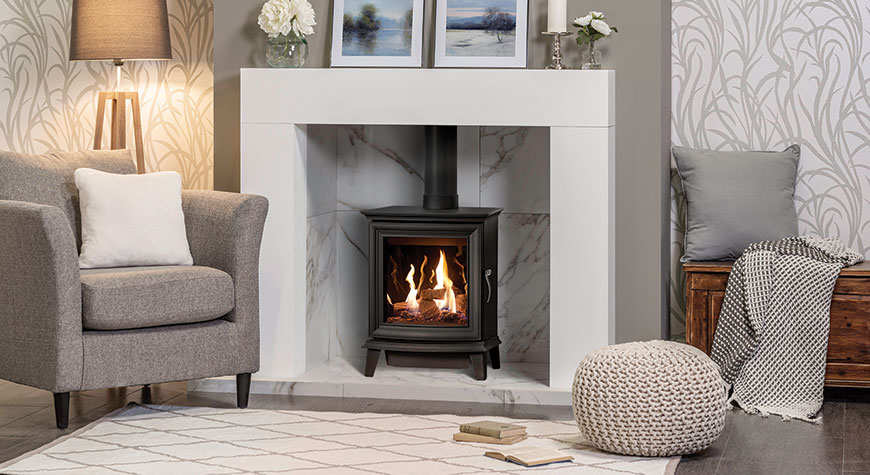 Chesterfield 5 Gas Stove with white Malmo mantel