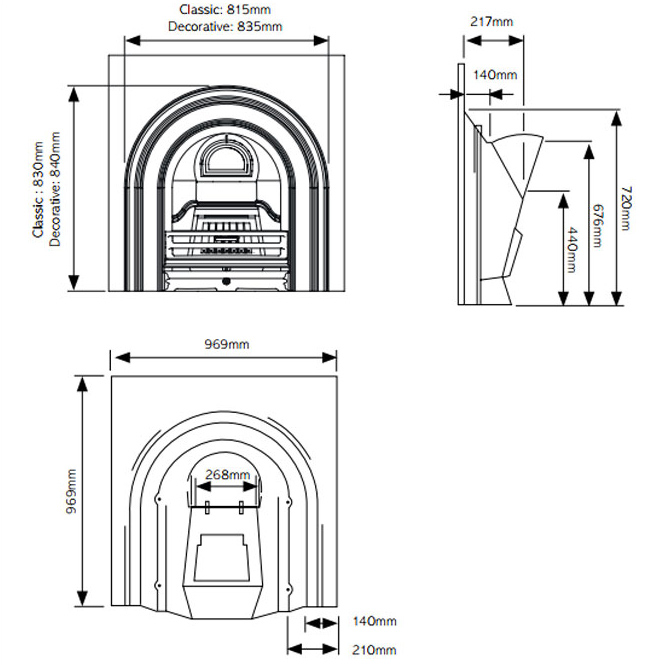 Classical Arched Inserts Dimensions