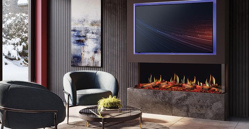 Onyx Fusion electric fire in a media wall.