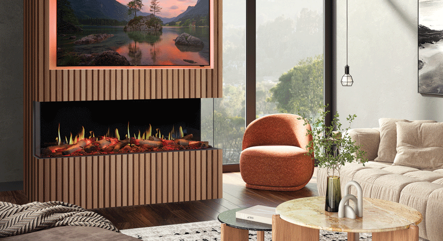 Onyx Fusion Electric Fire in modern living room