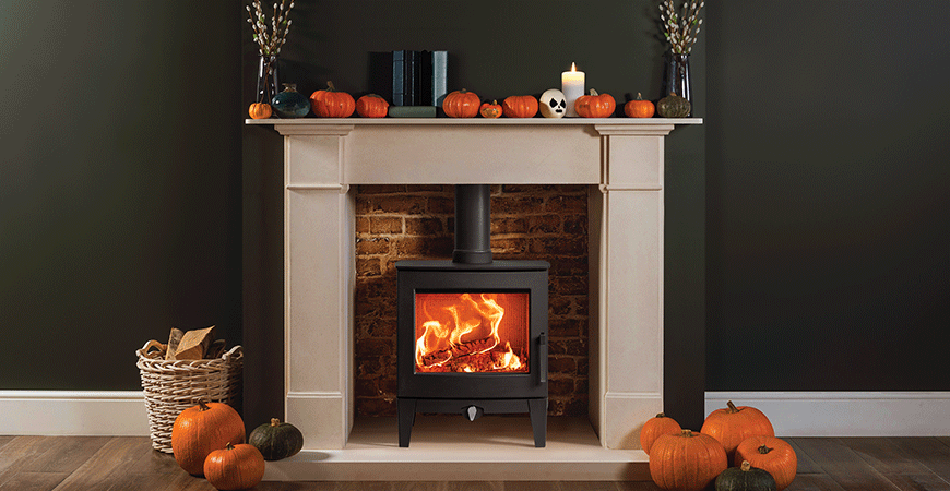 Classy Halloween fireplace with Futura log burner