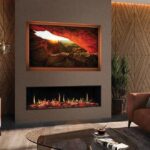 Onyx Fusion 150RW inset electric fire installed in a TV media wall with optional Mood Lighting System
