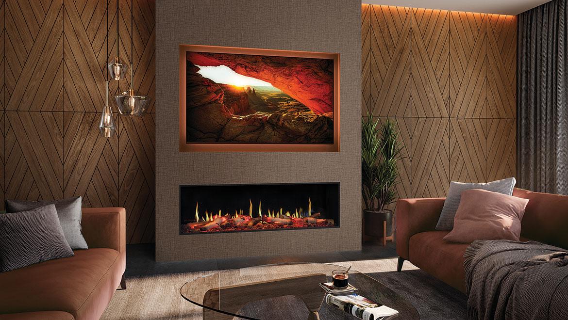 Onyx Fusion 150RW inset electric fire installed in a TV media wall with optional Mood Lighting System 10 Beautiful TV Media Wall Ideas [with electric fireplace]