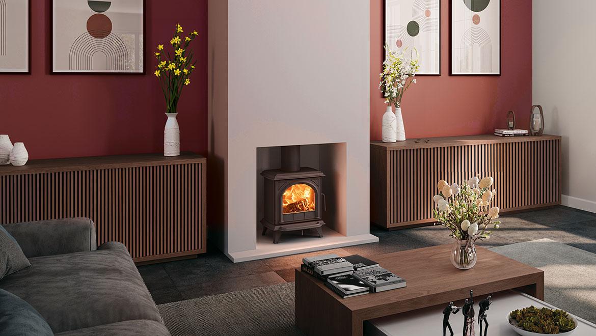 Stovax Huntingdon 20 wood burning stove in a living room with spring decor 7 Practical Spring Décor Ideas To Energise Your Space