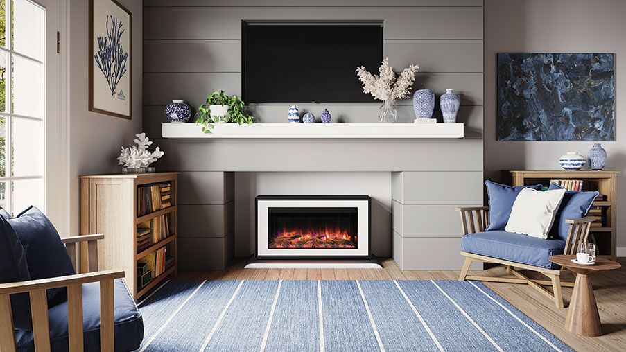 Gazco Liberty 85 Freestanding Electric Fire in White with plinth