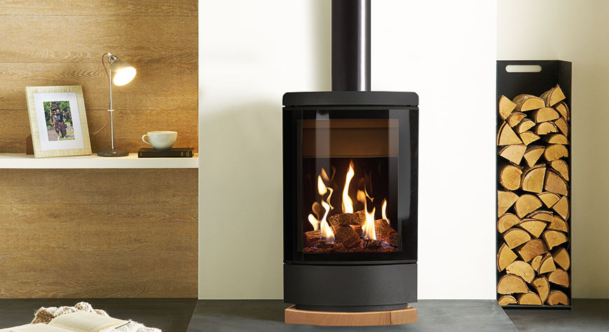 Gazco Loft Gas stove with Woodgrain sandstone Plinth 