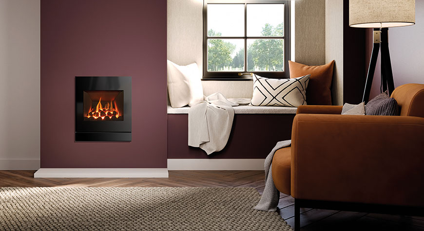 Gazco Logic™ HE Conventional Flue fire with Coal-effect fuel bed and Designio2-Glass front