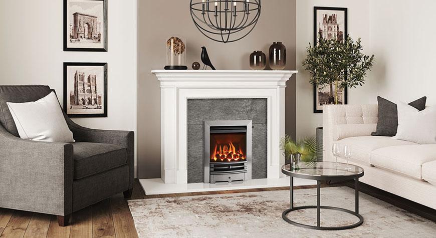 Logic HE conventional flue fire (Slide control) with coal-effect and Highlight Polished Chartwell front.