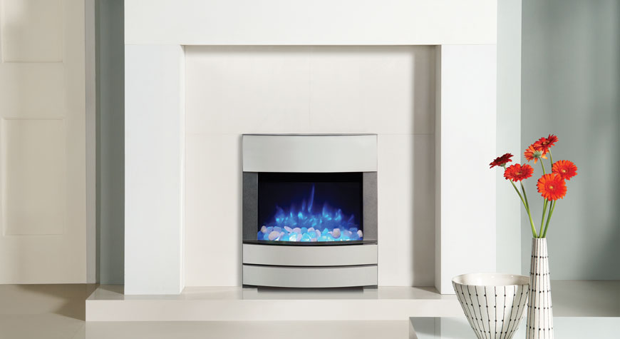 Gazco Logic2 Electric Progress with white and clear stone fuel effect with the blue flame