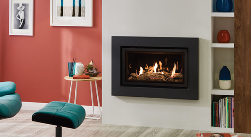 Gazco Studio 1 Expression Conventional Flue in Graphite, Glass Fronted with Driftwood-effect fuel bed and Black Glass Lining
