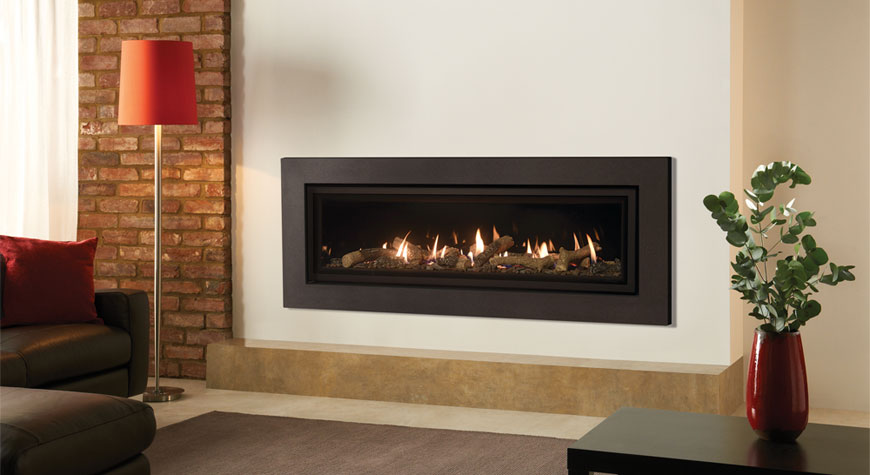 Gazco Studio 3 Expression Balanced Flue in Graphite, Glass Fronted with Log-effect and Black Glass Lining