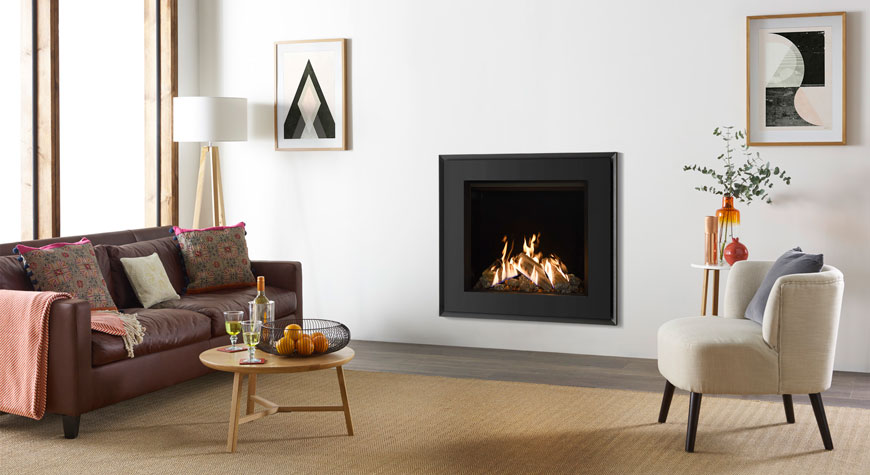 Gazco Reflex 75T Evoke Steel with graphite front and rear with black glass lining