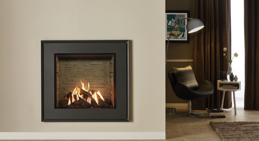 Gazco's Reflex 75T Evoke Steel with graphite front and rear with ledgestone effect lining