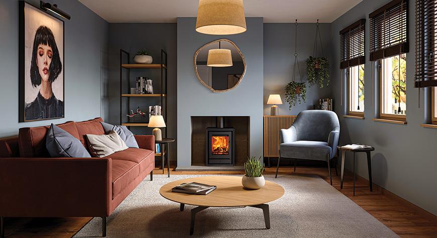 Stovax Riva2 40 Freestanding Ecodesign fire with removeable handle in situ