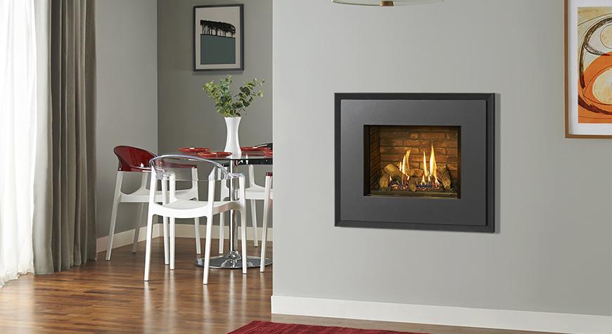 Gazco Riva2 500 Evoke Steel gas fire with Graphite front and rear with Brick Effect Lining