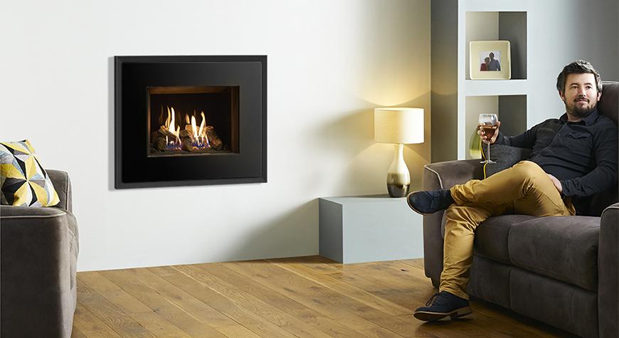 Gazco Riva2 500 Evoke Glass with Black Glass front and Graphite rear with Black Glass lining 