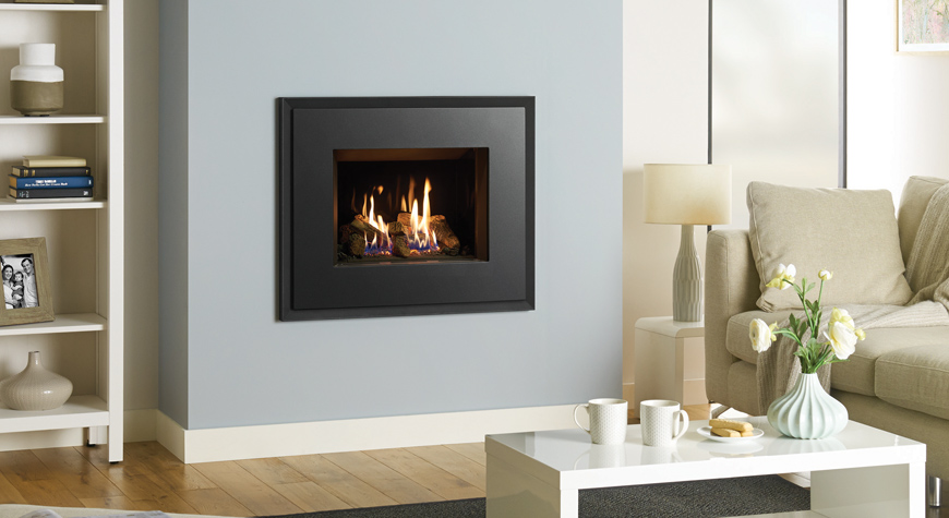 Gazco Riva2 500 Evoke Steel gas fire with Graphite front and rear with Black Glass Lining