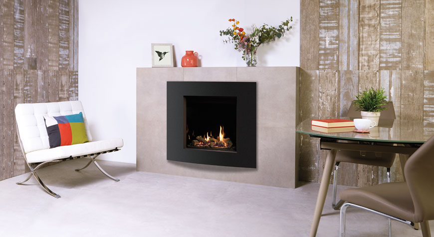 Gazco Riva2 600HL Verve XS gas fire with Echoflame Black Glass lining