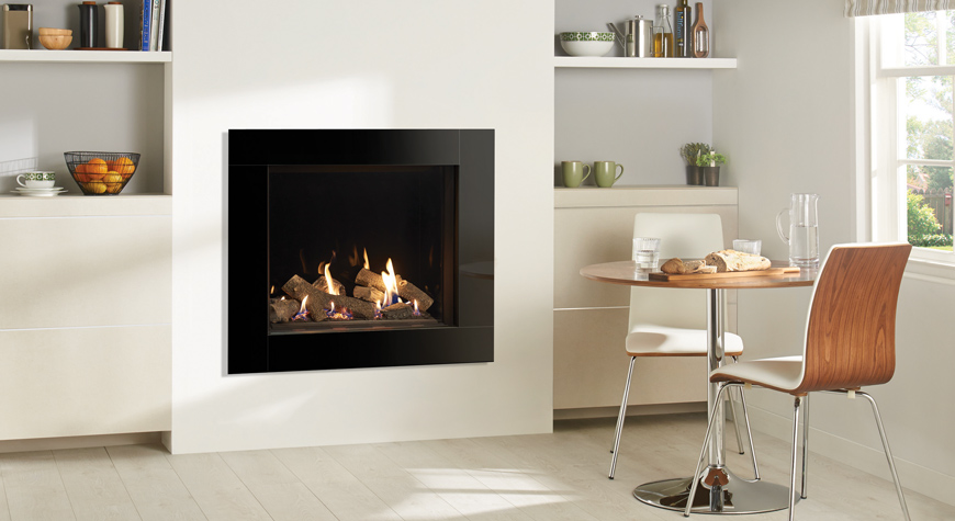 Gazco Riva2 750HL Icon XS with Black Glass lining. 