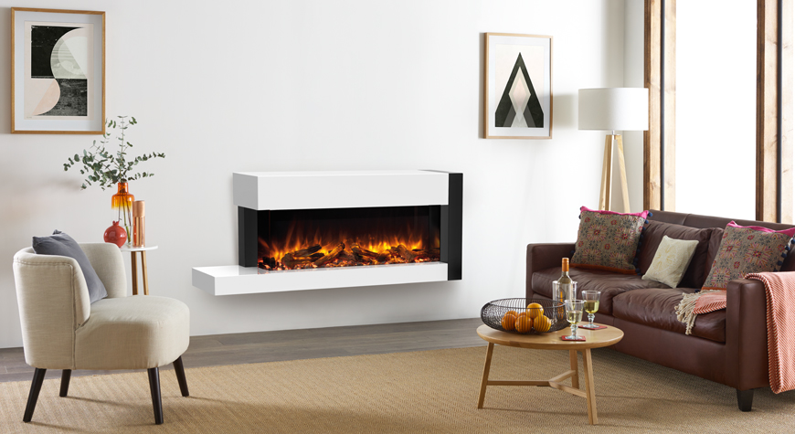 Gazco eReflex 110W Right Offset with Log & Pebble fuel effects, Decorative Column and End Cap
