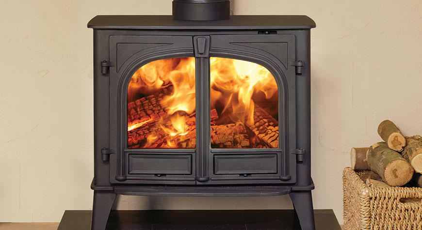 Stovax Stockton 11 Wood burning stove with double door in Matt Black