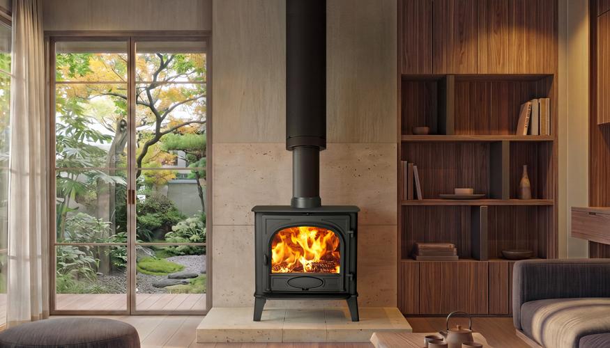 Stovax Stockton wood burner in Japandi interior