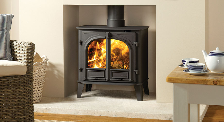 Stovax Stockton 8 Wood burning stove with double door in Matt Black