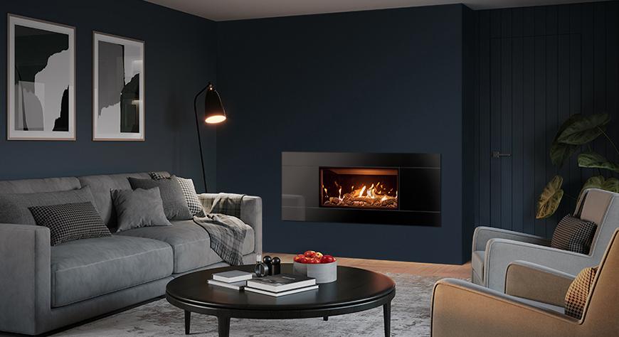 Gazco Studio 1 Glass gas fire Balanced Flue, with Log-effect fuel bed and Black Glass lining