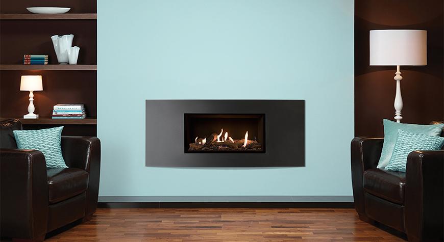 Gazco Studio 1, Verve Frame in Graphite with Log-effect fuel bed and Black Reeded lining