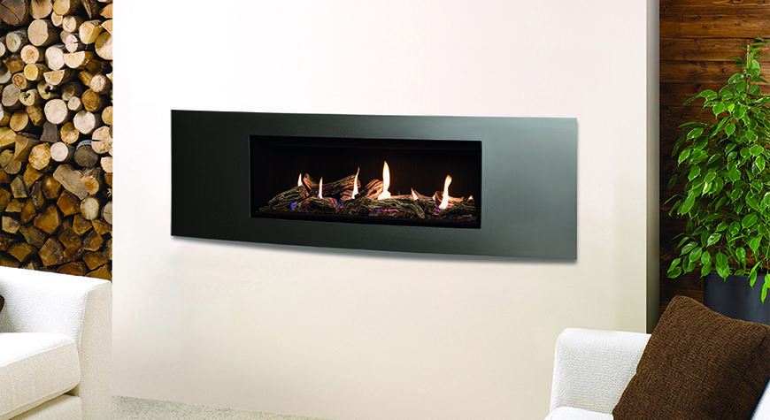 Gazco Studio 2, Verve Frame in Graphite with Driftwood-effect fuel bed and Black Reeded lining