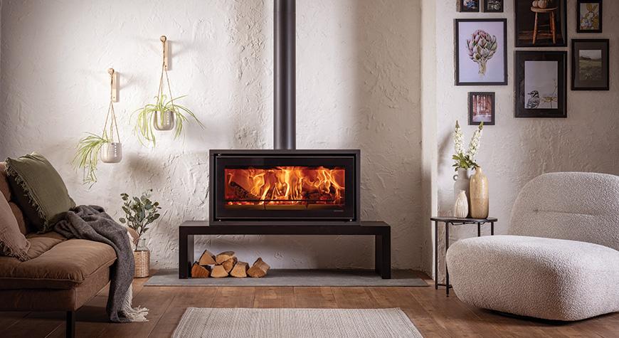 Stovax Studio 2 Freestanding wood burning stove on 140 High Bench