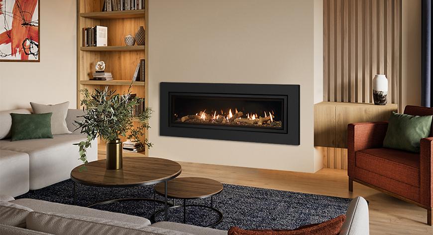 Gazco Studio 3 Expression Conventional Flue in Graphite, Glass Fronted with Log-effect and Black Glass Lining