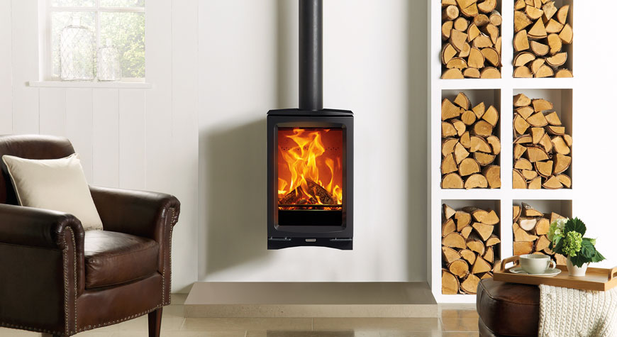 Stovax Vogue Midi T wood burning stove with Optional Wall mounting bracket