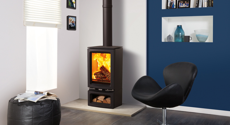 Stovax Vogue Small T wood burning stove with optional Midline base 