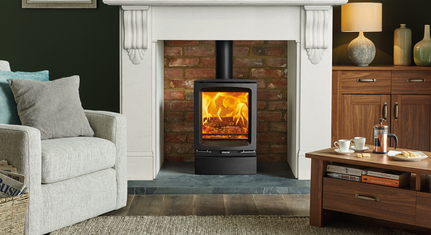 Stovax Vogue wood burning and multi-fuel stove with optional plinth
