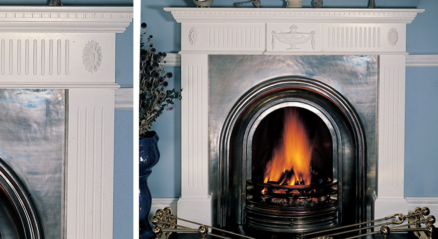 Stovax Adam in white with Stovax Fully Polished Classical Arched Insert