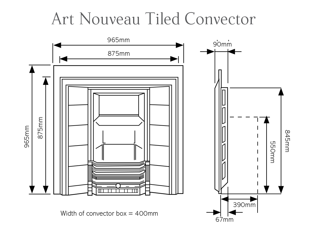 Art Nouveau Tiled Convectors Dimensions