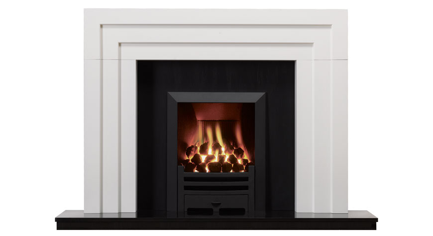 Stovax Art Deco in White and Gazco Logic Hotbox fire with Matt Black Art front and frame