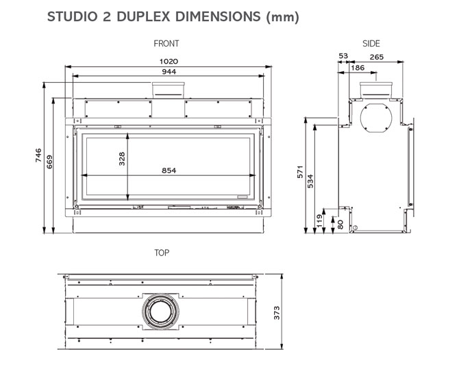 Studio Duplex Gas Fires Dimensions