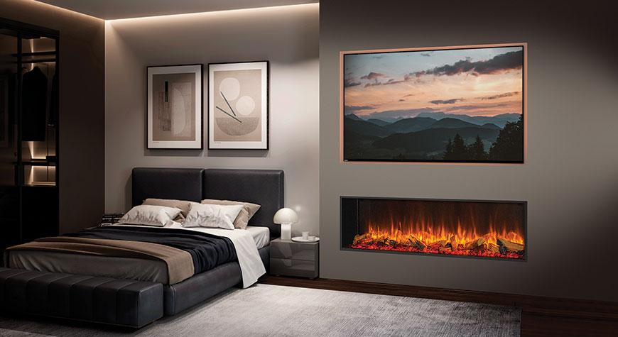 Gazco eReflex 135RW electric fire installed as a single-sided fire within a bedroom setting