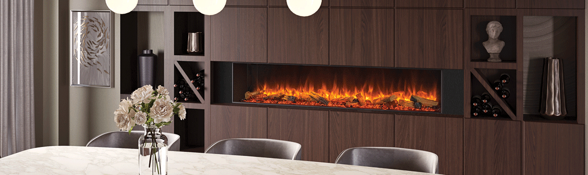 Widescreen electric fire in kitchen Stylish and Space-Saving: Electric Fireplaces