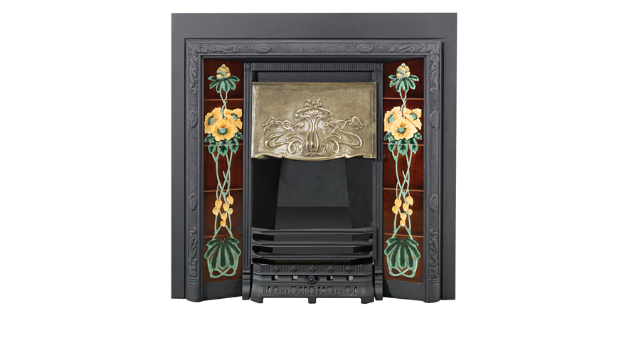 Stovax Art Nouveau Tiled Convector, matt black with brass hood